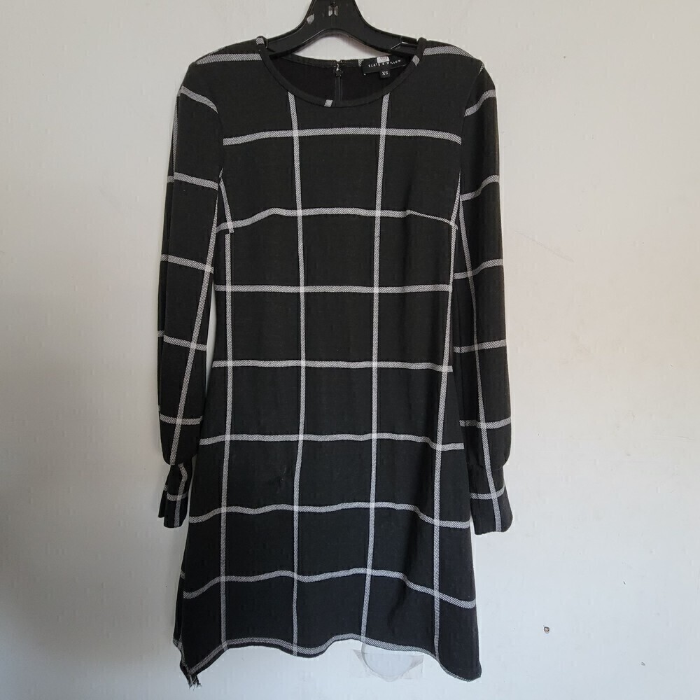 Slate & Willow Black Gray Plaid Stripe Long Sleeve Knit Mini Shift Dress Size XS - Picture 4 of 14